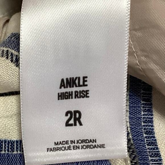 Express Blue White Stripe Ruffle High Rise Straight Leg Paperbag Trouser Pants 2 - Picture 5 of 7